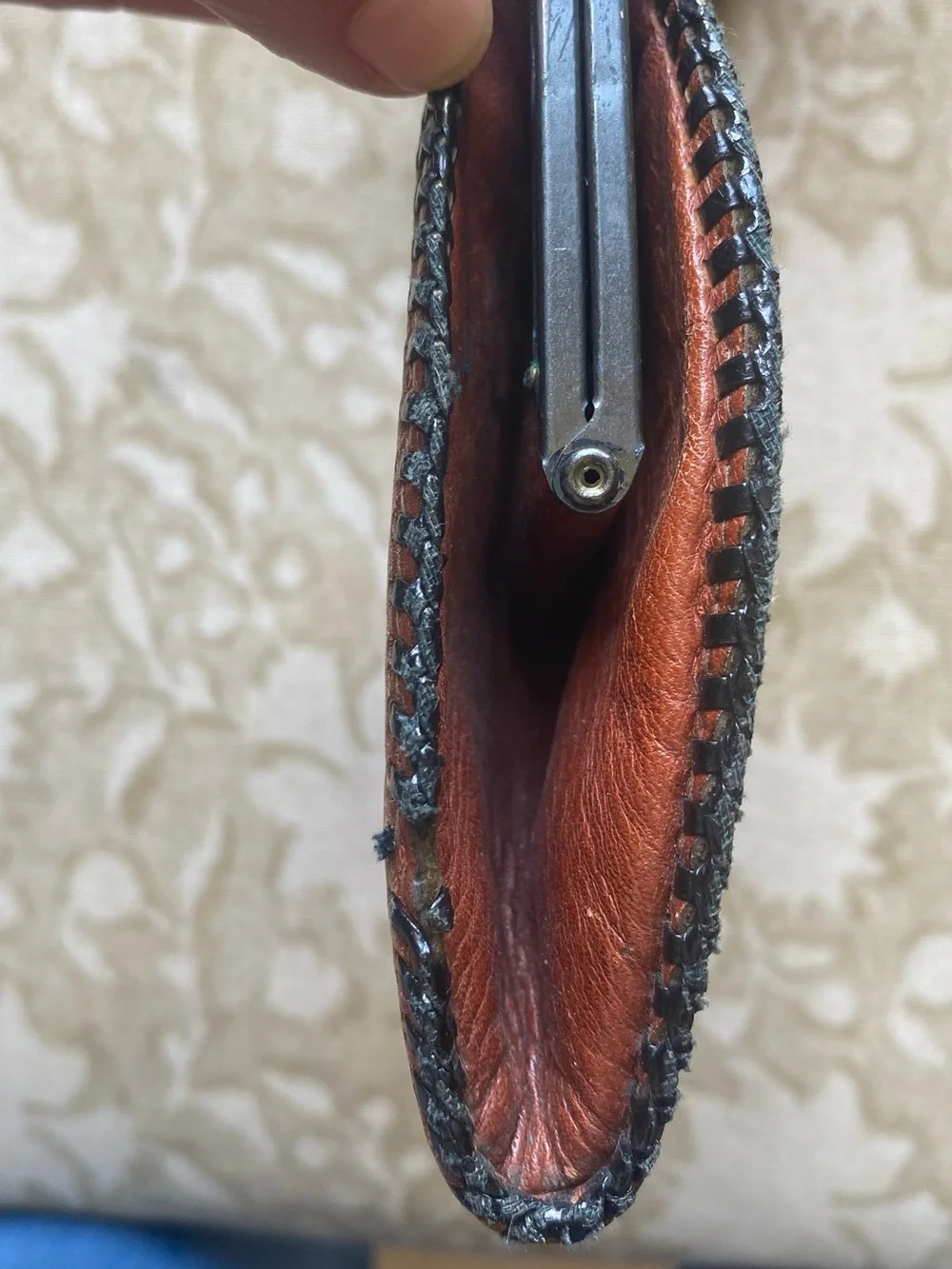 Arts & Crafts Brown Leather Handbag w/ Whipstitch Stitching  & Turnloc Clasp